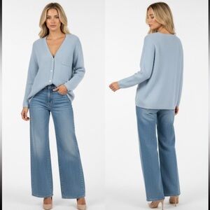 Marisa Christina for Saks Fifth Avenue Aqua Angora Blend Ribbed Cardigan 🌸Sz L